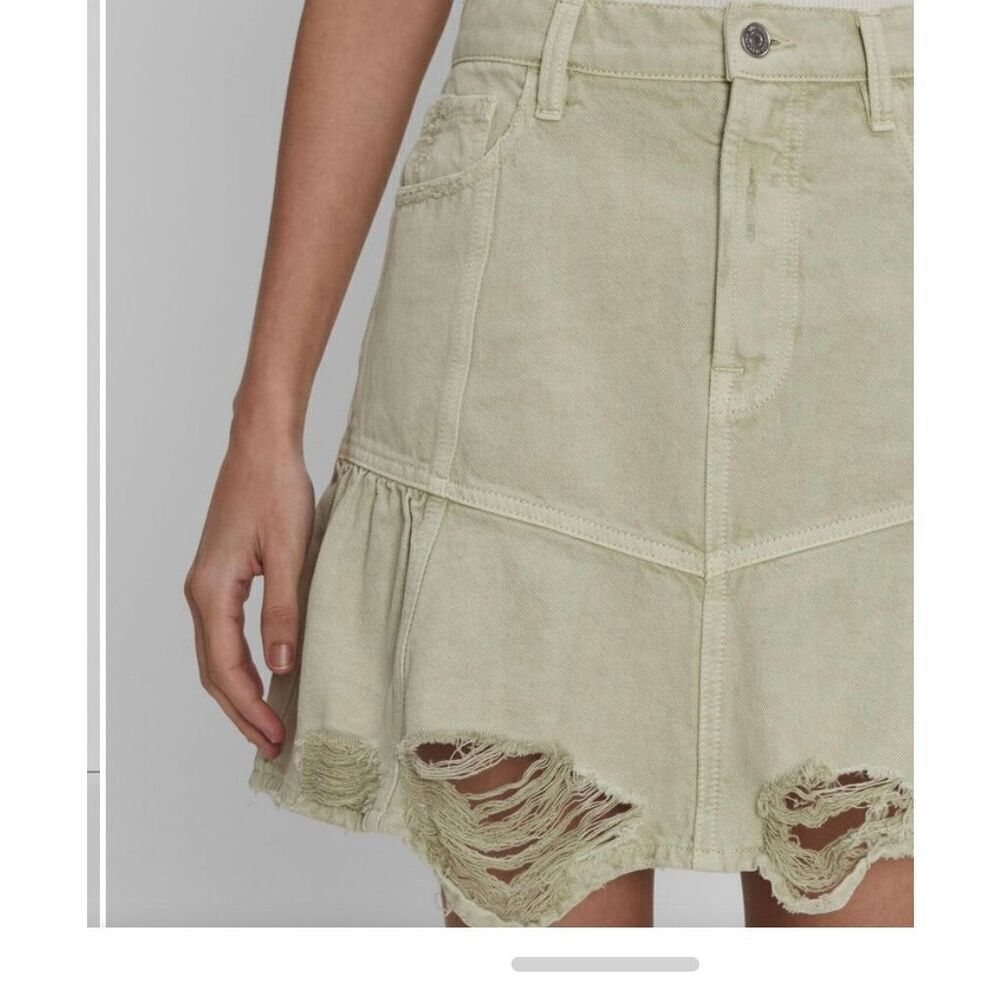 7 For All Mankind Peplum Distressed Denim Skirt in Soft Olive sz 30 NWT SOLD OUT - Picture 3 of 10